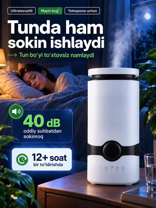 Havo namlagichi uy va ofis uchun, ultratovushli, 4 l, yuqoridan suv quyiladi