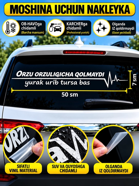Avtomobil uchun stiker — yozuvlar, belgilar, logotiplar, oq rangda, suvga chidamli - 