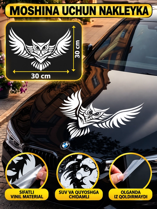 Avtomobil uchun stiker — yozuvlar, belgilar, logotiplar, oq rangda, suvga chidamli - 