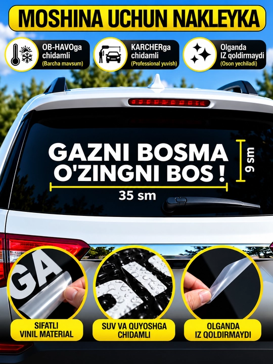 Avtomobil uchun stiker — yozuvlar, belgilar, logotiplar, oq rangda, suvga chidamli - 