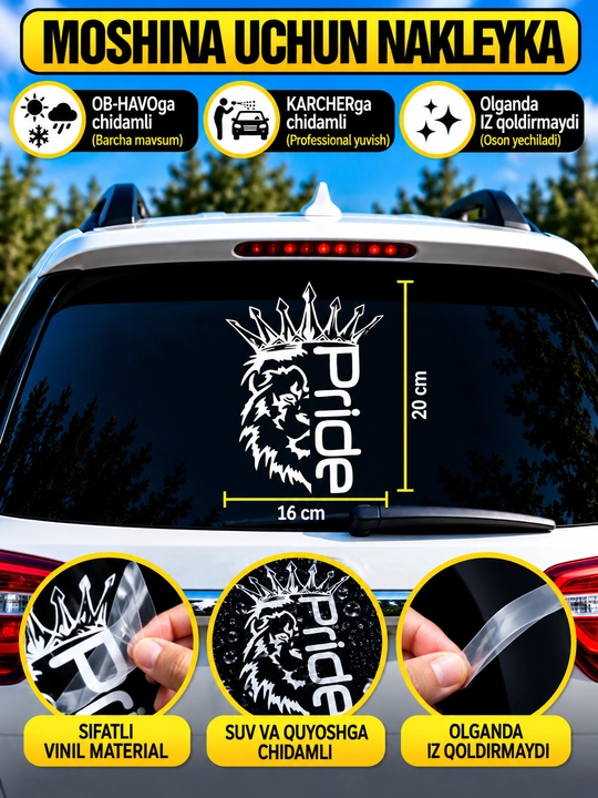 Avtomobil uchun stiker — yozuvlar, belgilar, logotiplar, oq rangda, suvga chidamli - 