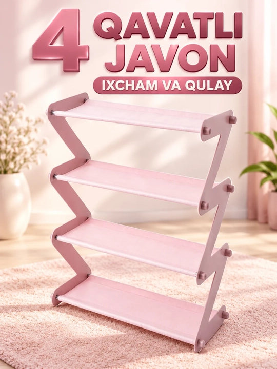 Oyoq kiyim uchun javon, 4 qavatli poyabzal tokchasi, ixcham etajerka - 