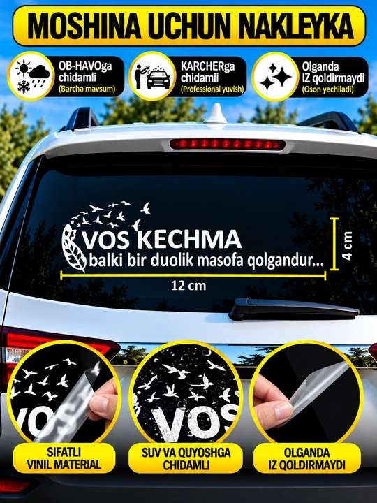 Avtomobil uchun stiker — yozuvlar, belgilar, logotiplar, oq rangda, suvga chidamli - 