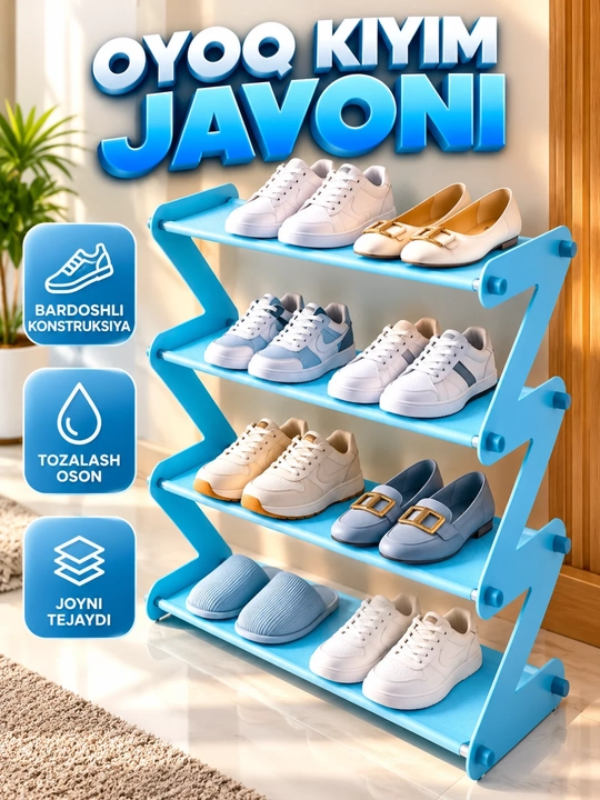 Oyoq kiyim uchun javon, 4 qavatli poyabzal tokchasi, ixcham etajerka - 