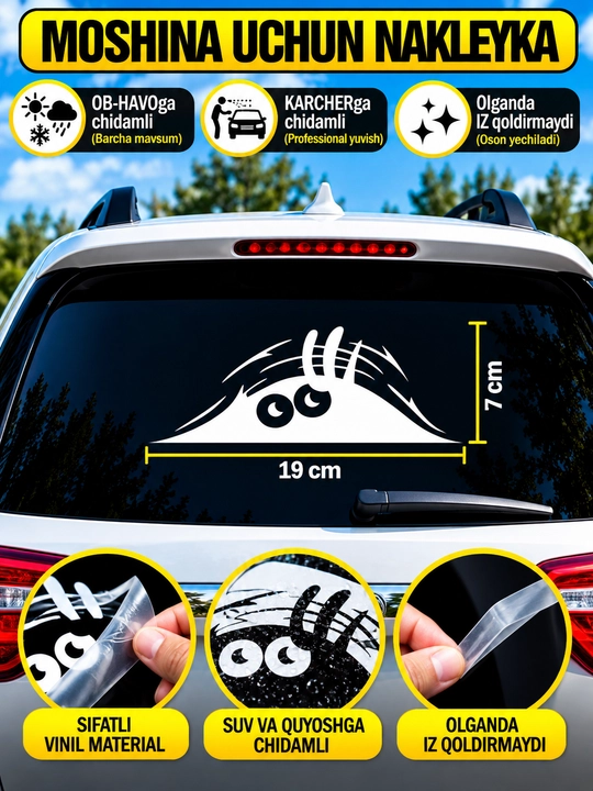 Avtomobil uchun stiker — yozuvlar, belgilar, logotiplar, oq rangda, suvga chidamli - 