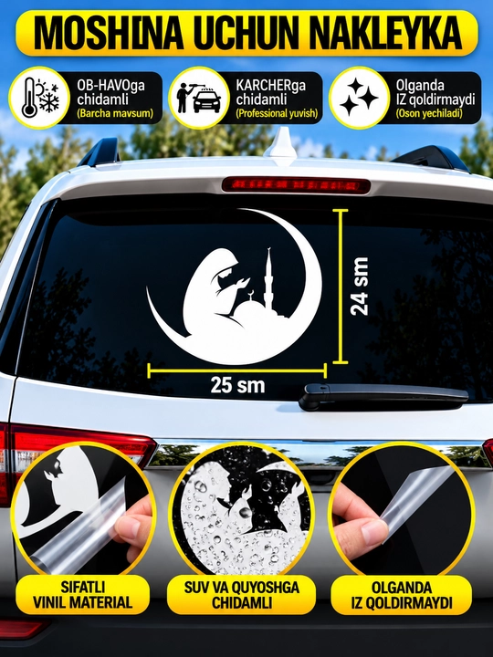 Avtomobil uchun stiker — yozuvlar, belgilar, logotiplar, oq rangda, suvga chidamli - 