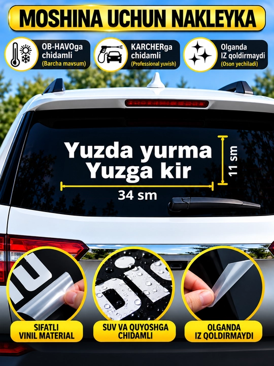 Avtomobil uchun stiker — yozuvlar, belgilar, logotiplar, oq rangda, suvga chidamli - 