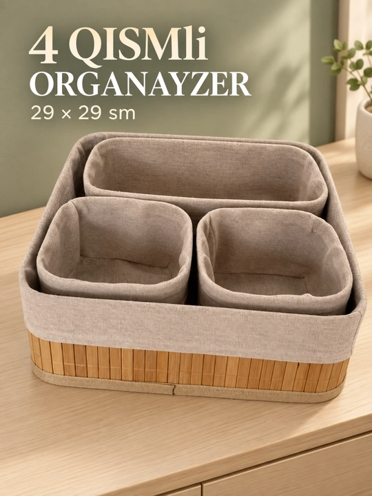 Organayzer 4 qismli, kiyim va buyumlarni saqlash uchun, bej - 