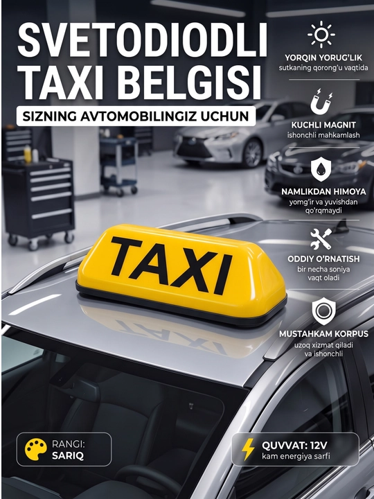 Avtomobil tomi uchun yoritilgan taksi belgisi - 