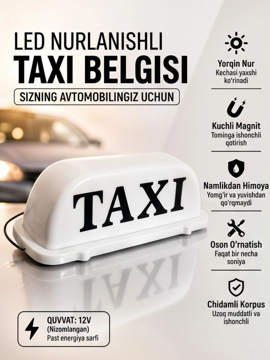 Avtomobil tomi uchun yoritilgan taksi belgisi - 