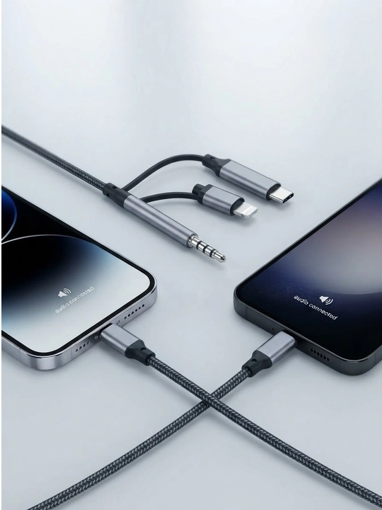 AUX kabel 2 in 1 iPhone va Android Type-C uchun, mashina va uy audio kabeli GJ-027 - 