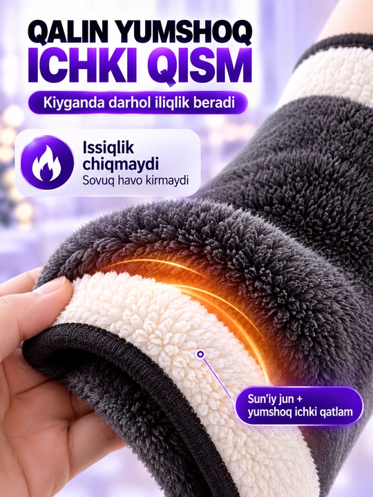 Issiq tizza nakolenniki, uzun oyoq himoyasi, qalin yumshoq ichki qism, sozlanadigan tasma