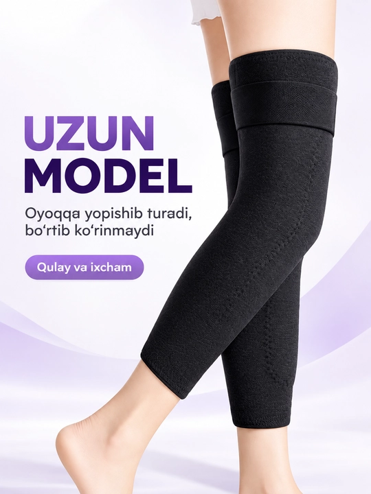 Issiq tizza nakolenniki, uzun oyoq himoyasi, qalin yumshoq ichki qism, sozlanadigan tasma