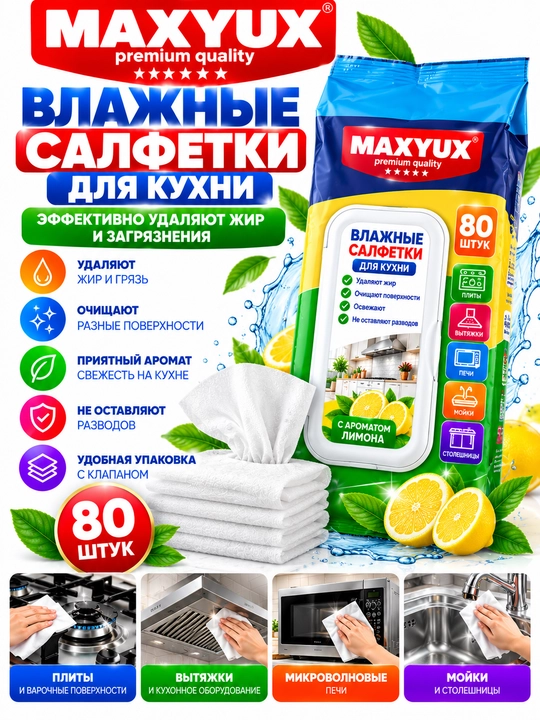 Влажные салфетки для уборки кухни — 80 шт. - 
