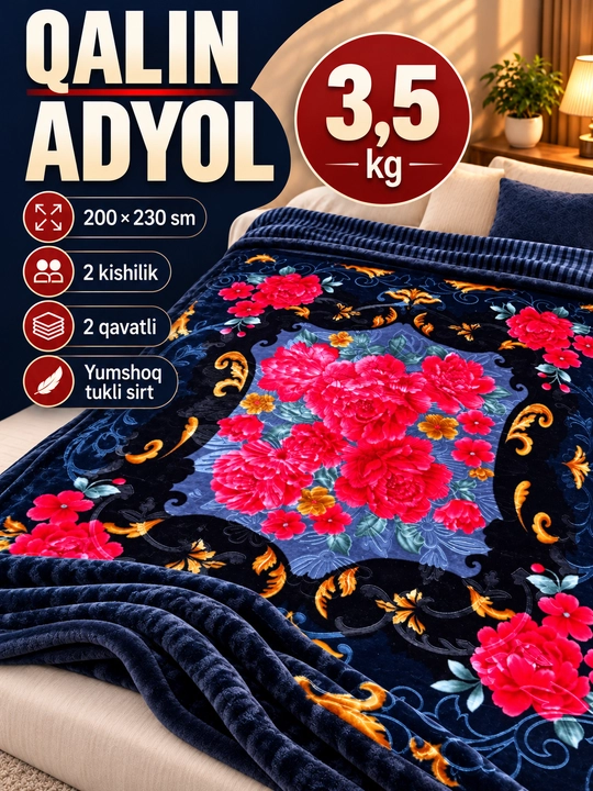 Adyol,ikki kishilik200×235 sm, 2 qavatli, 3,5 kg, yumshoq hayvon naqshli   Nomni nusxalash - 