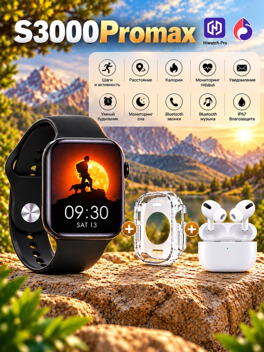 Smart watch, simsiz quloqchinlar, magnitli zaryadlash va brasletlar to‘plami - 