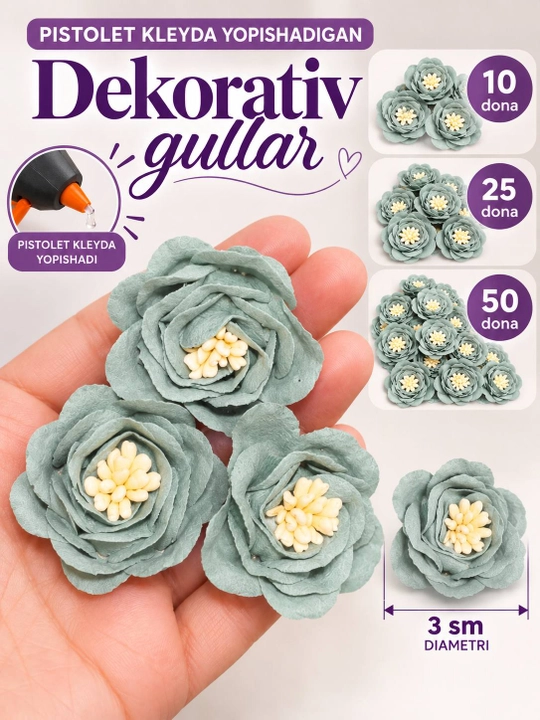 Bezatish uchun dekorativ gullar atirgullar va bantiklar 25-50-100 dona - 