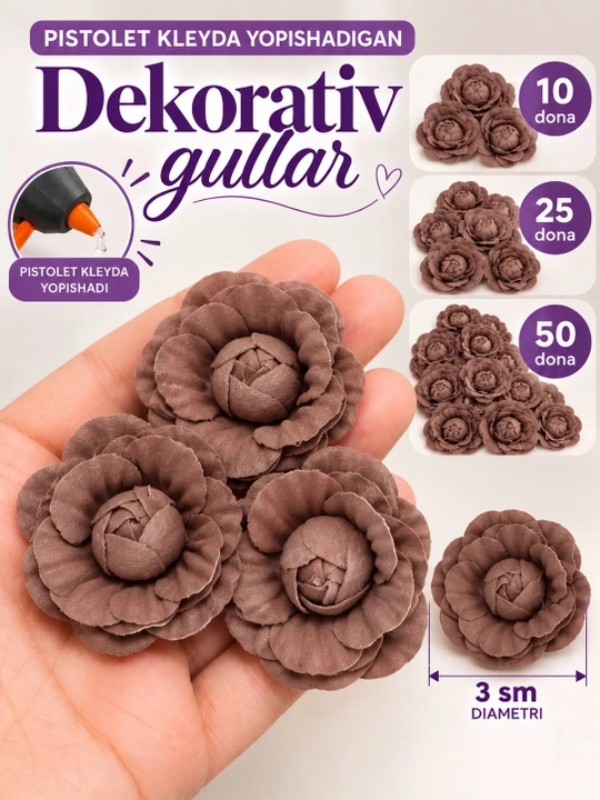 Bezatish uchun dekorativ gullar atirgullar va bantiklar 25-50-100 dona - 