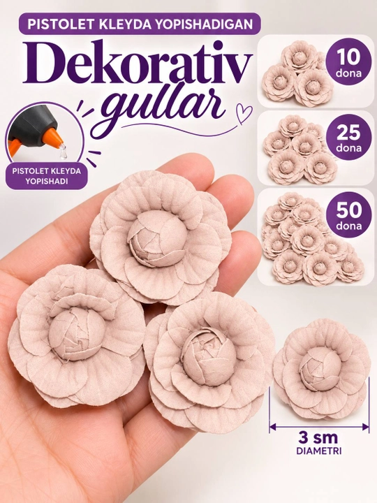 Bezatish uchun dekorativ gullar atirgullar va bantiklar 25-50-100 dona - 