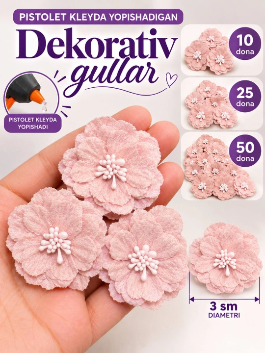 Bezatish uchun dekorativ gullar atirgullar va bantiklar 25-50-100 dona - 