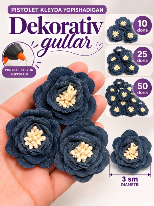 Bezatish uchun dekorativ gullar atirgullar va bantiklar 25-50-100 dona - 
