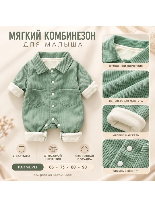 Тёплый комбинезон для малышей и новорождённых, осень-зима, 66–90