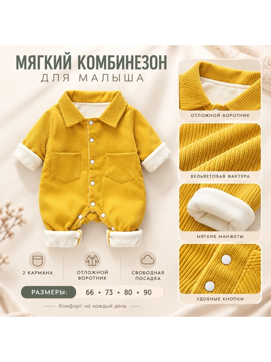 Тёплый комбинезон для малышей и новорождённых, осень-зима, 66–90