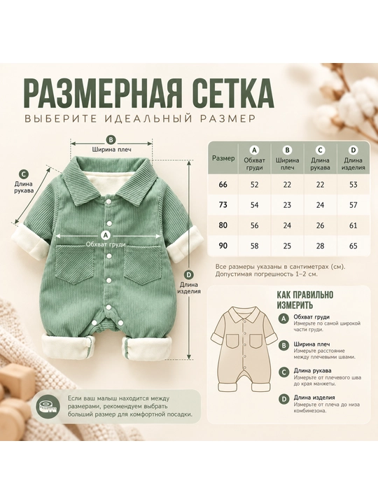 Тёплый комбинезон для малышей и новорождённых, осень-зима, 66–90