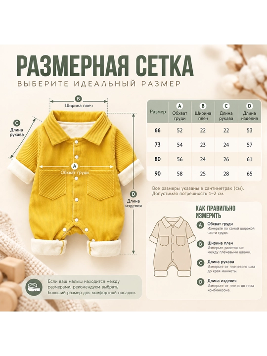Тёплый комбинезон для малышей и новорождённых, осень-зима, 66–90