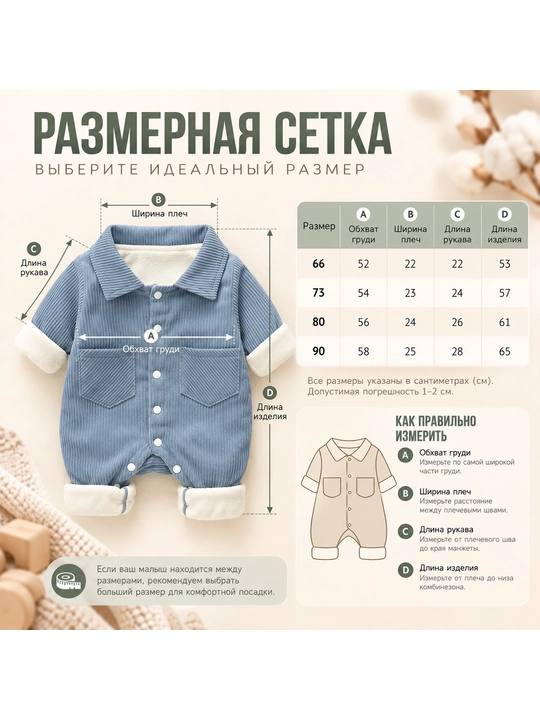 Тёплый комбинезон для малышей и новорождённых, осень-зима, 66–90