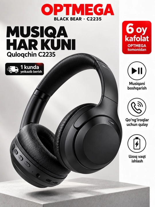 Simsiz quloqchin Bluetooth – to‘liq o‘lcham, mikrofonli, SD karta va radio C2235 - 