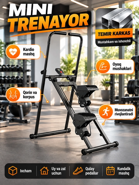 Mini stepper trenajyori tutqich va elektron hisoblagich bilan