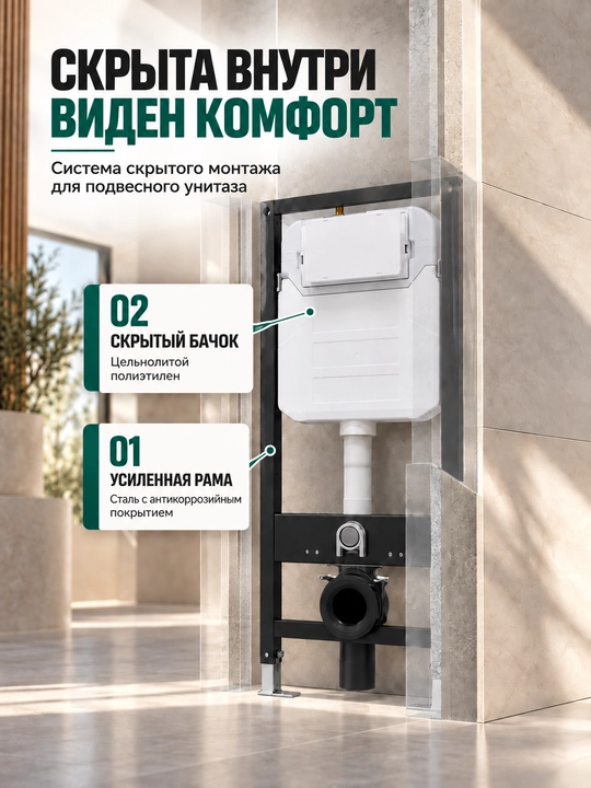Osma unitaz uchun installyatsiya Emerich, yashirin bak, mustahkam po‘lat rama