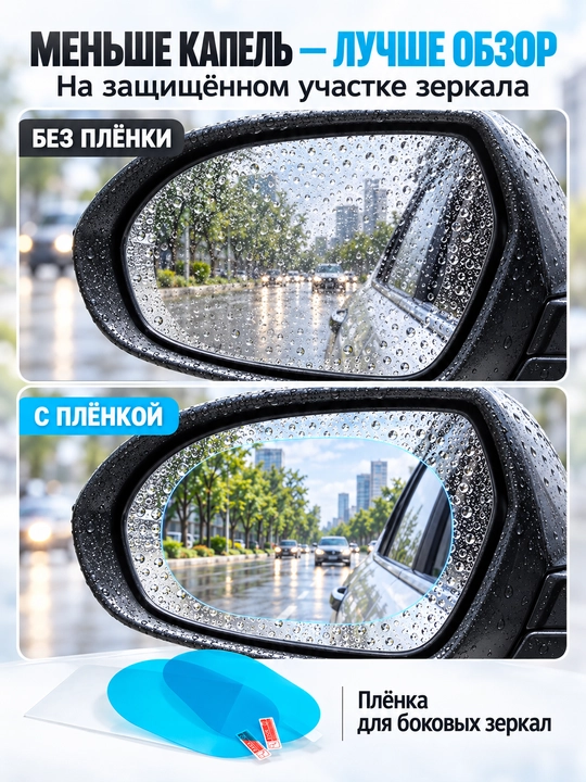 Антидождeвая плёнка для боковых зеркал авто 13.5×9.5 см 2 шт