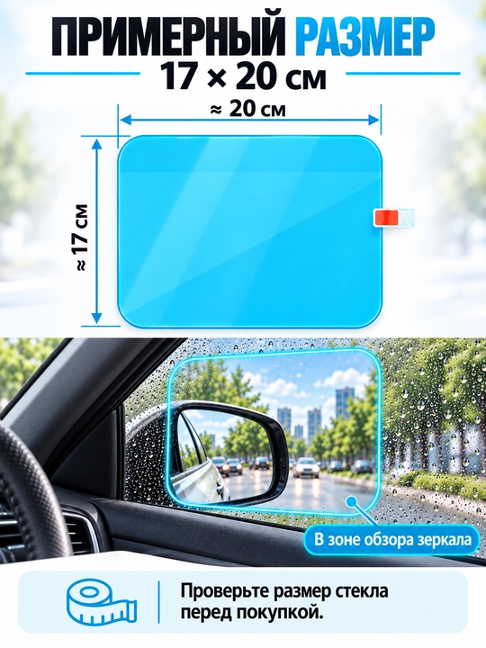 Антидождeвая плёнка для боковых зеркал авто 13.5×9.5 см 2 шт