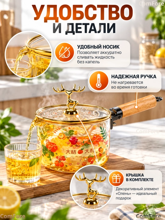 Shisha kastryulya 1,8 litrli sho‘rva qozoni, issiqqa chidamli bo‘tqa va sut uchun cho‘mich
