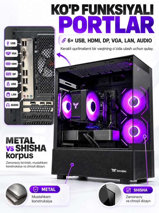 Компьютер, готовый комплект для игр и офиса RX580 8GB, 16GB RAM, ПК с корпусом и монитором