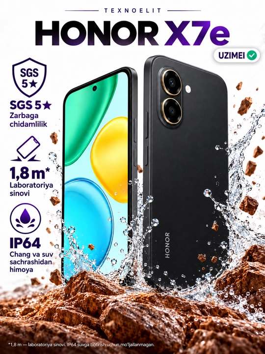 HONOR X7e smartfoni, 6 GB/256 GB, 7000 mA/soat, 45 Vt, 6,61′′ 120 Gs, 50 MP