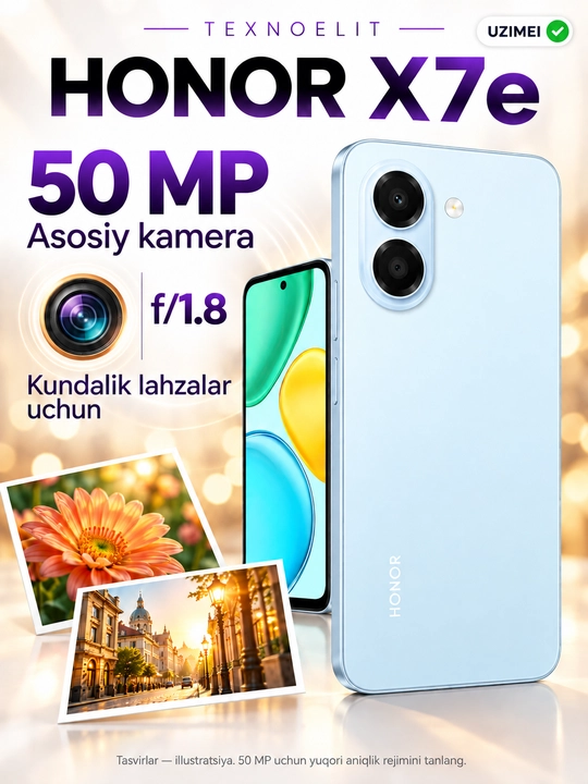 Смартфон HONOR X7e, 6 ГБ/256 ГБ, 7000 мАч, 45 Вт, 6.61″ 120 Гц, 50 Мп