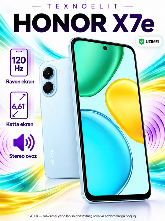 Смартфон HONOR X7e, 6 ГБ/256 ГБ, 7000 мАч, 45 Вт, 6.61″ 120 Гц, 50 Мп