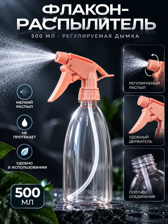 Gul purkagich, suv purkagich — 500 ml, gullar uchun purkagich, uy tozalash spreyi - 