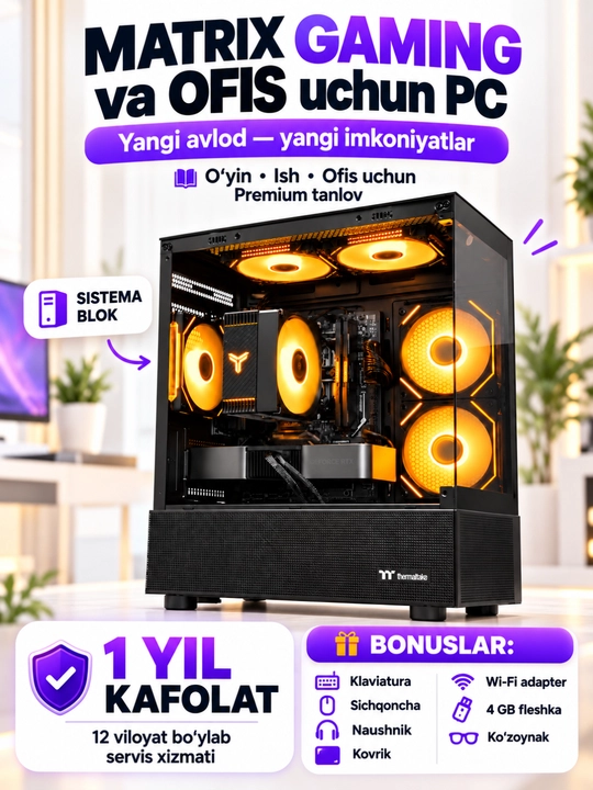 Kompyuter, o‘yin va ofisga tayyor zamonaviy kompyuter PC Core i3/i5/i7 DDR3 16GB - 