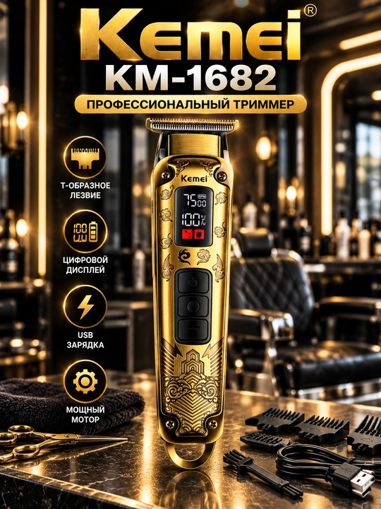 Kemei KM-1682 — профессиональный аккумуляторный триммер
