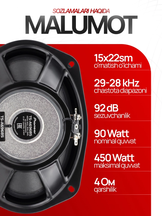 Avtomobil kalonkalari Pioneer 450W, 650W, 700W oval dinamiklar mashina uchun 4 polosali