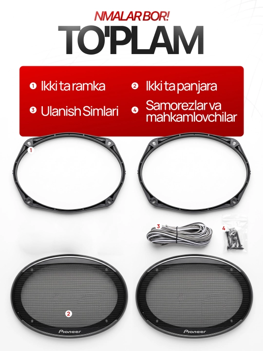 Avtomobil kalonkalari Pioneer 450W, 650W, 700W oval dinamiklar mashina uchun 4 polosali