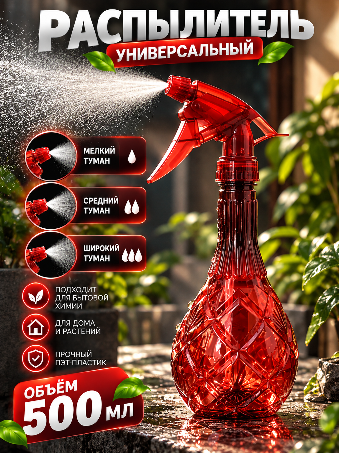 Gul purkagich, suv purkagich — 500 ml, gullar uchun purkagich, uy tozalash spreyi - 