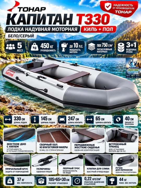 Лодка ПВХ под мотор надувная Капитан - 
