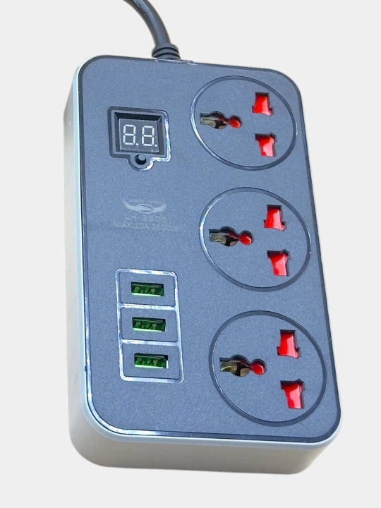 USB interfeysli 3 metrli elektr tasmasi, 2500 Vt, 2,5 kVt, 10 A, zazimleniyali, 3 port USB