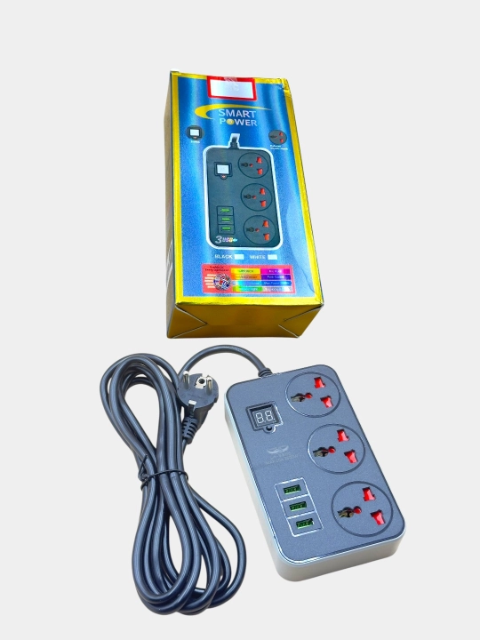 USB interfeysli 3 metrli elektr tasmasi, 2500 Vt, 2,5 kVt, 10 A, zazimleniyali, 3 port USB
