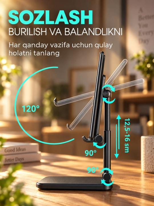 Telefon ushlagichi va planshet stendi, buklanadigan, 120° sozlanadigan